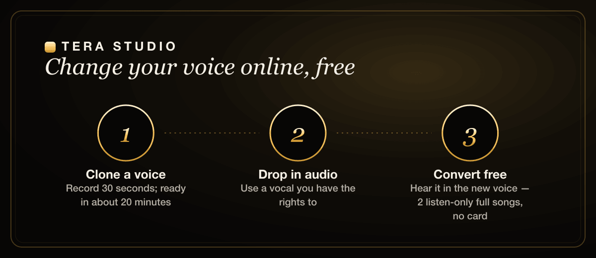 How an AI voice changer converts your recording into a cloned target voice in the browser