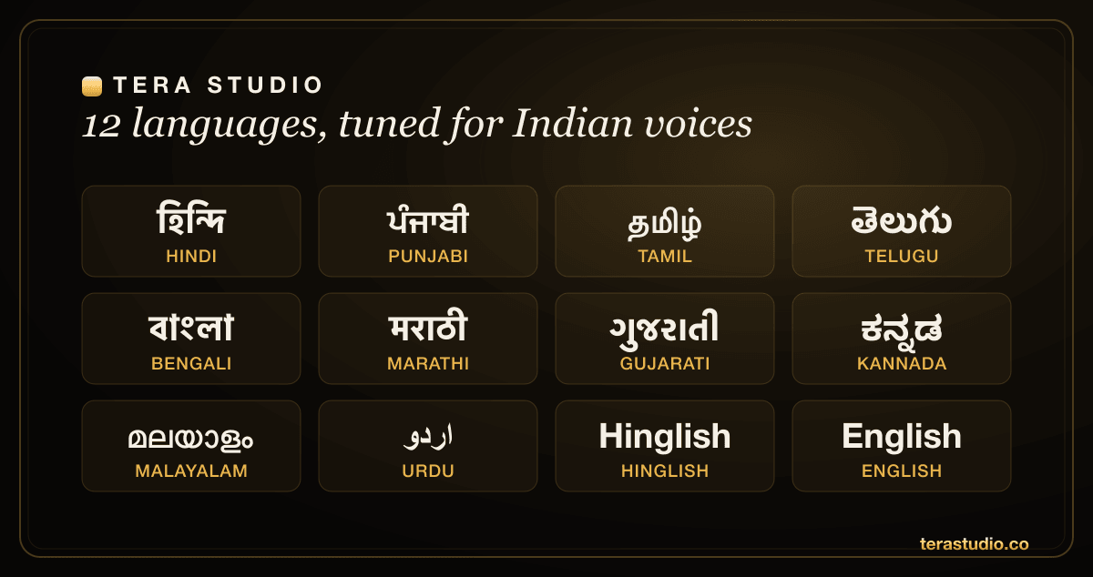 Tera Studio singing in 12 Indian languages including Bengali, Hindi, Tamil and Punjabi